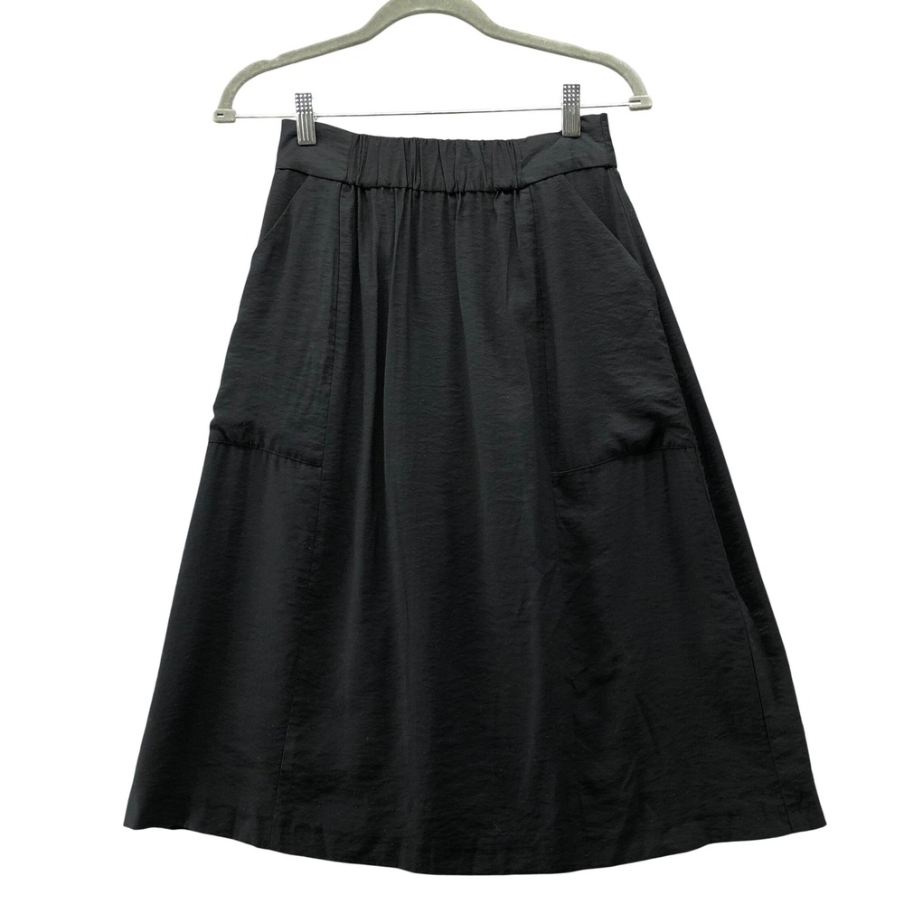 Whistles A-Line Midi Skirt Womens 4 Black Viscose Blend Casual Minimalist Chic